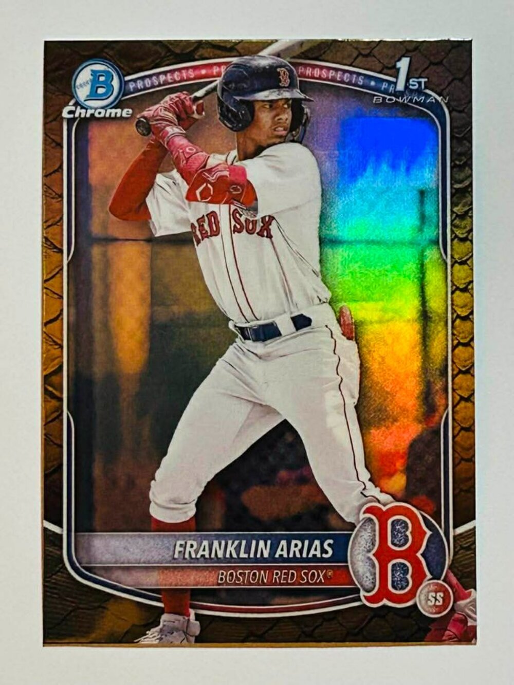 2025 Bowman Chrome Franklin Arias Red Sox SP 1st Bowman Reptilian Refractor NM